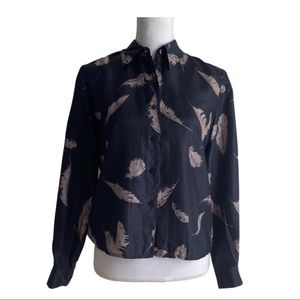 VIA SETA Feather print silk button down shirt